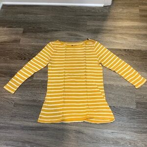 Mustard yellow and white boat neck shirt